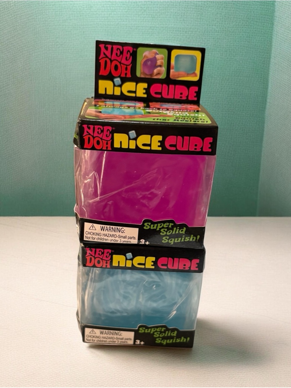 2 Nee Doh Nice cube - Pink & Blue Super Solid Squish small size